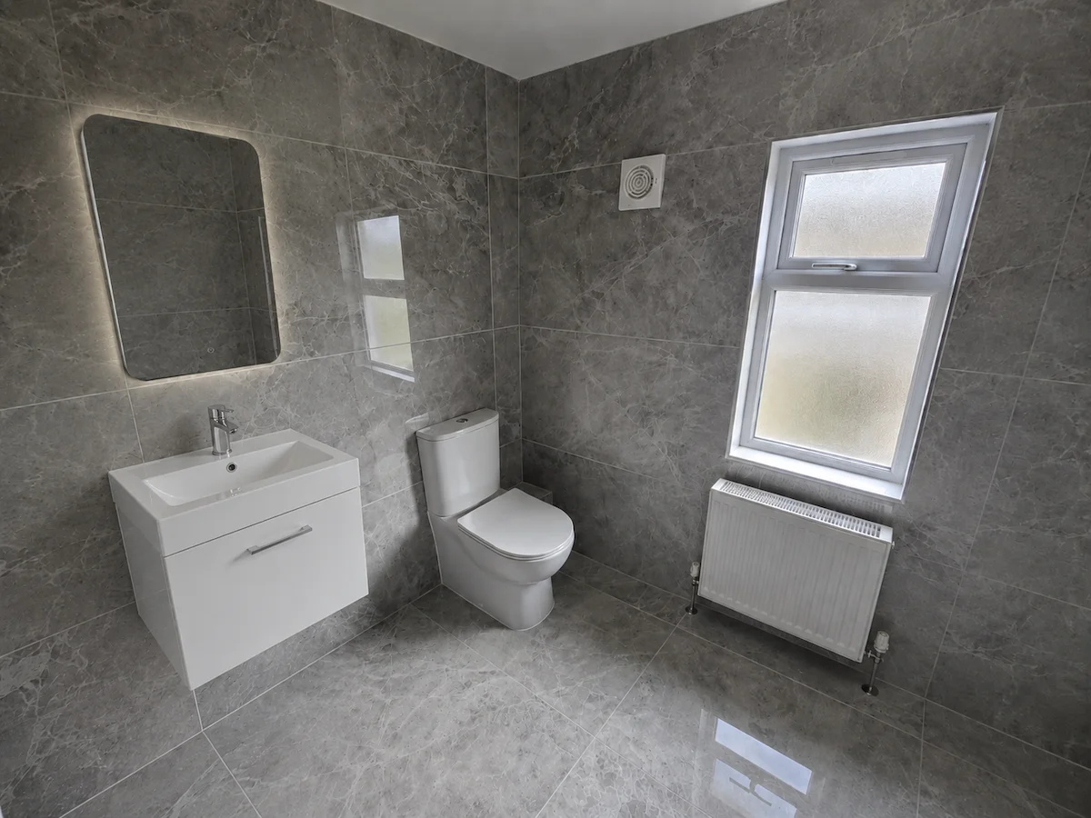 Bathroom refit with large format floor tiles, Dublin