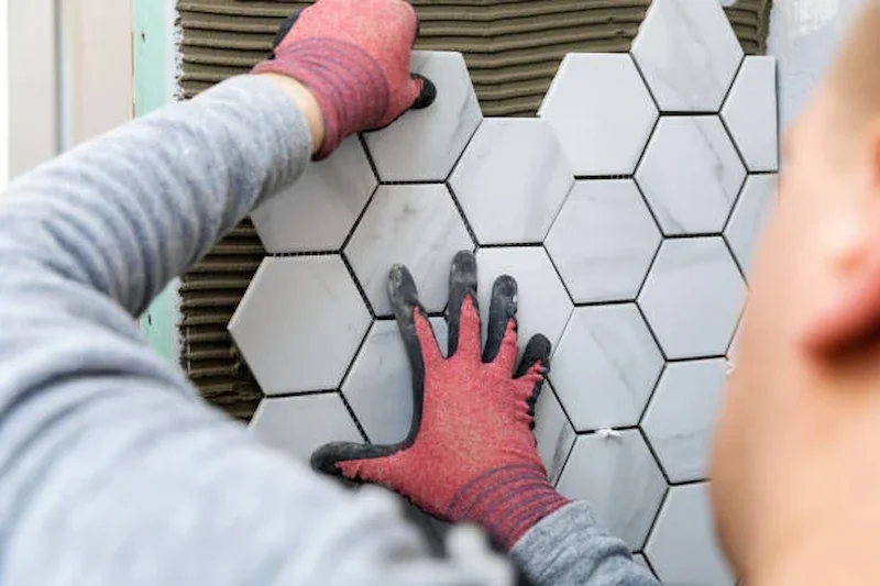 Professional floor and wall tiling service in Dublin, herringbone pattern by GR Tiling